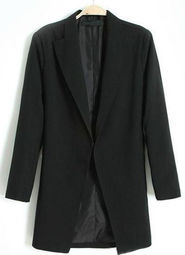 Shein Black Lapel Long Sleeve Covered Button Blazer
