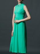 Shein Green Lapel Sleeveless Hollow Beading Dress