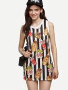 Shein Multicolor Fast Food Print Vertical Striped Mesh Dress