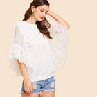 Shein Layered Sleeve Contrast Mesh Tee