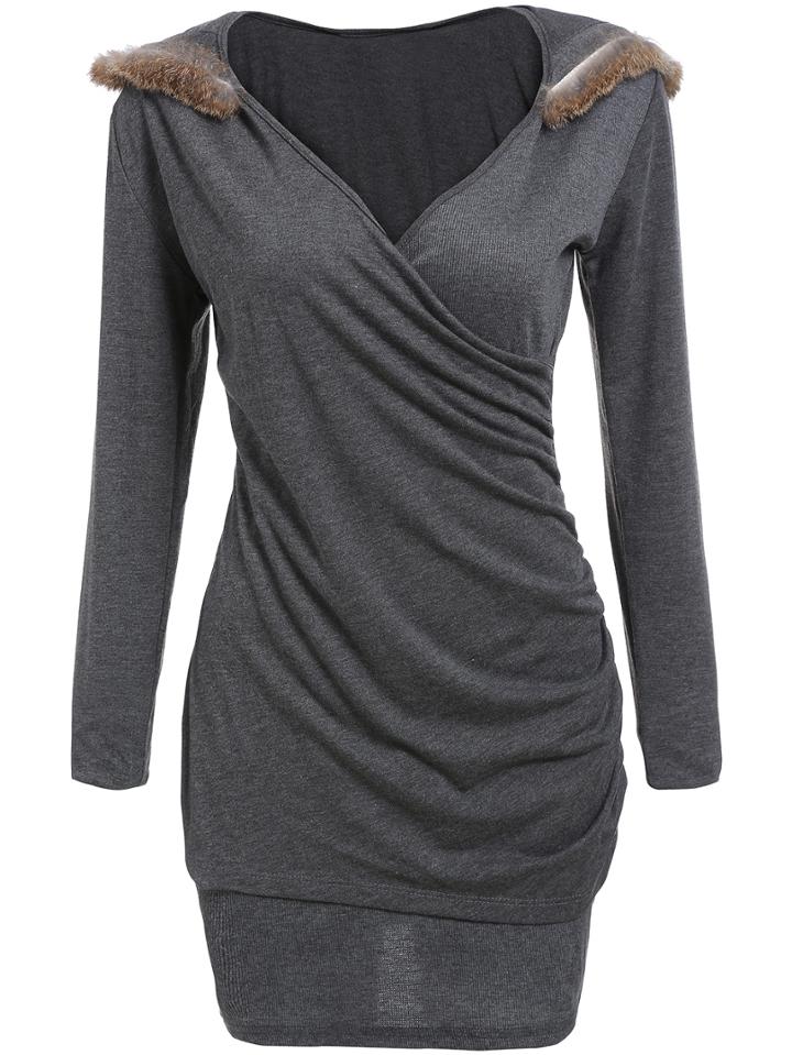 Shein Grey Hooded Skinny Bodycon Dress