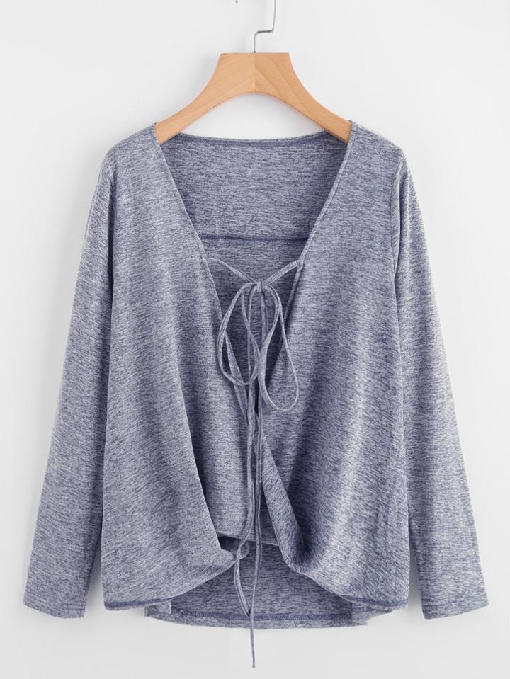 Shein Tied Twist Front Marled Knit Tee