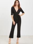Shein Black Deep V Neck Crochet Lace Overlay Jumpsuit