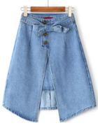 Shein Split Front Denim A Line Skirt With Self Tie