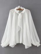 Shein White Knotted Collar Ruched Loose Blouse