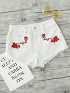 Shein Rose Embroidered Raw Edge Shorts