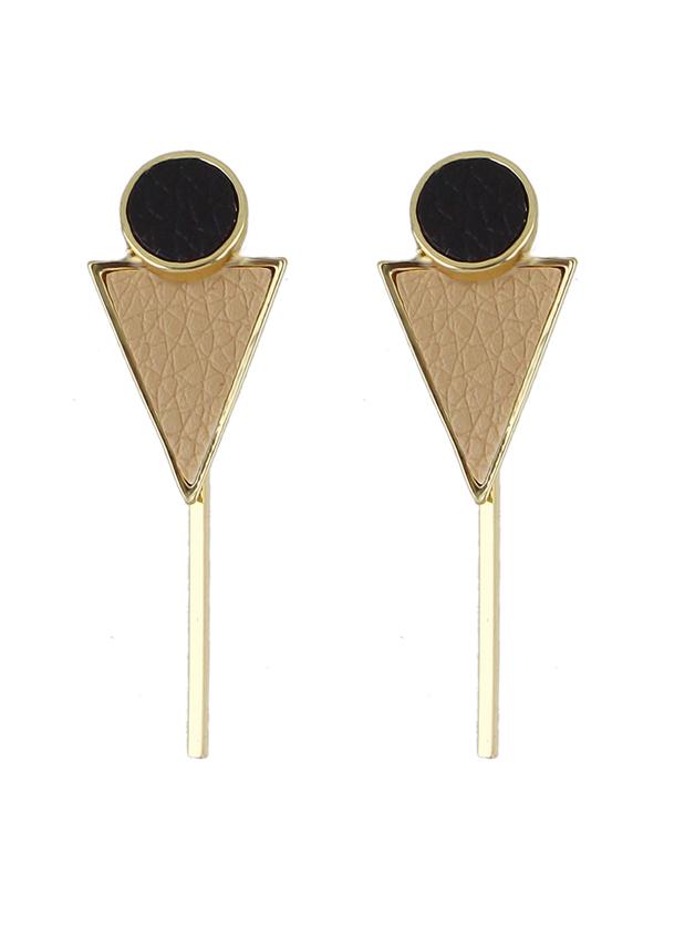 Shein Khaki Color Triangle Shape Pu Leather Hanging Stud Earrings
