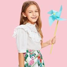 Shein Girls Eyelet Embroidery Ruffle Embellished Top