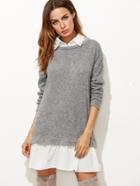 Shein Heather Grey Contrast Collar And Hem 2 In 1 Sweatshirt Dress
