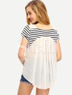 Shein White Breton Stripe Contrast Dip Hem T-shirt
