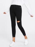 Shein Letter Tape Detail Ripped Skinny Jeans