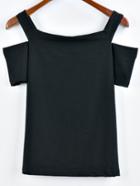 Shein Cold Shoulder Plain T-shirt - Black