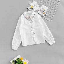 Shein Girls Contrast Binding Animal Trim Shirt