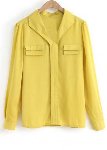 Rosewe Catching Yellow Long Sleeve V Neck Chiffon Blouse