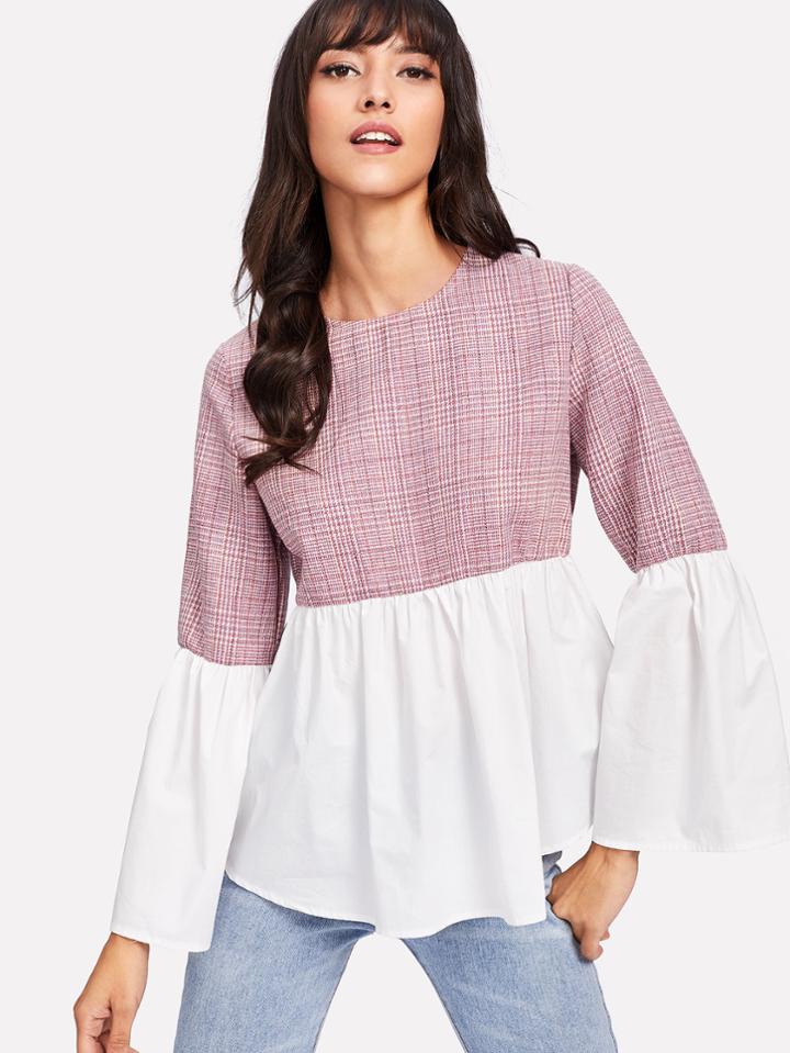 Shein Flounce Sleeve Mixed Media Top