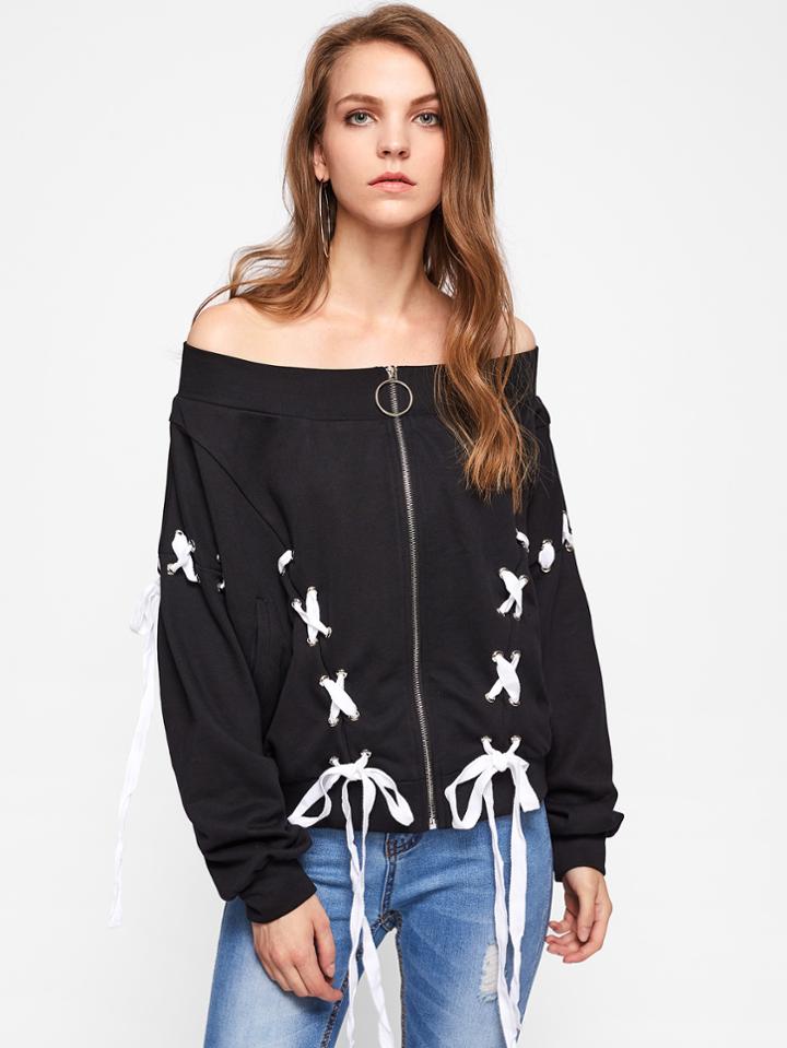 Shein Grommet Lace Up Bardot Jacket