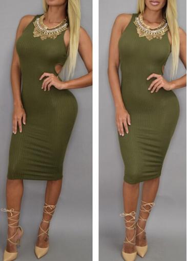 Rosewe Army Green Hollow Waist Sheath Tank Dress
