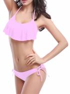 Shein Halter Neck Fly-away Bikini Set - Light Pink