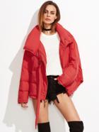 Shein Red Drop Shoulder Ribbon Detail Curved Hem Padded Coat