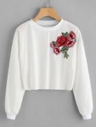 Shein Embroidered Rose Applique Sweatshirt