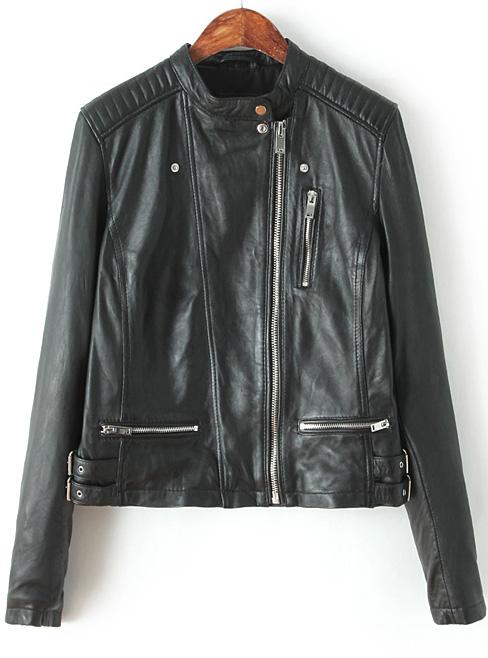 Shein Black Stand Collar Zipper Crop Jacket