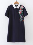 Shein Contrast Collar Flower Embroidery Dress