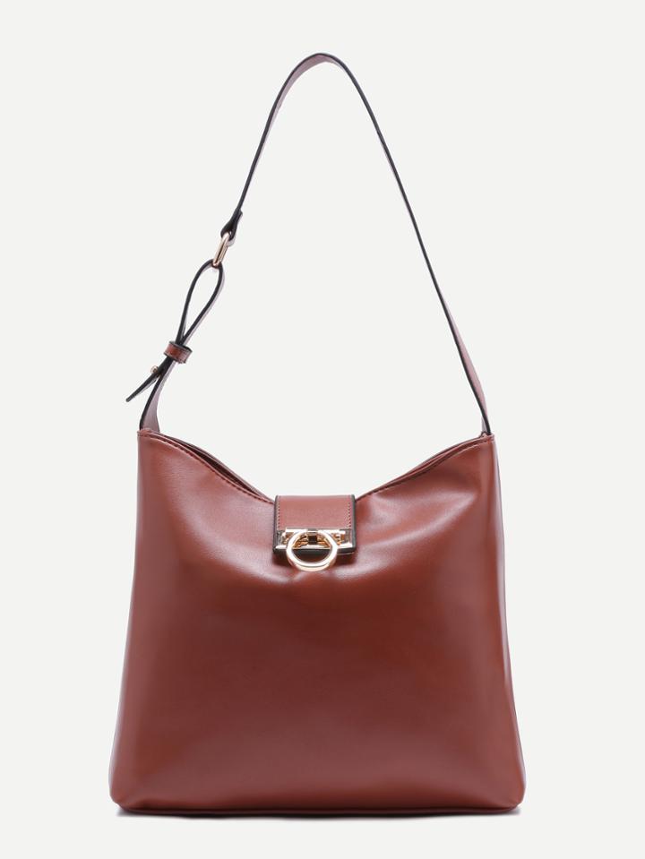 Shein Brown Twistlock Closure Faux Leather Shoulder Bag