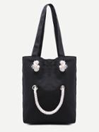 Shein Smiling Face Black Canvas One Shoulder Shopping Bag