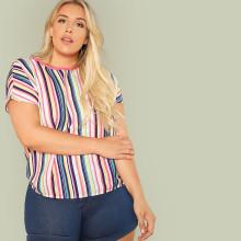Shein Plus Striped Print Batwing Sleeve Tee