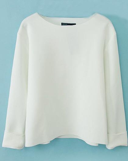 Shein White Round Neck Long Sleeve Loose Blouse