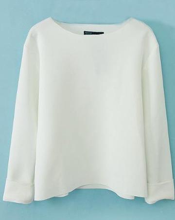 Shein White Round Neck Long Sleeve Loose Blouse