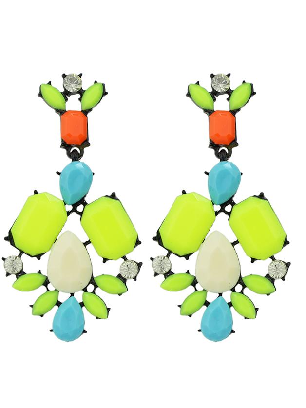 Shein Yellow Colorful Resin Stone Flower Statement Drop Earrings