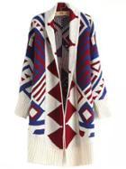 Shein Multicolor Long Sleeve Geometric Print Sweater Coat