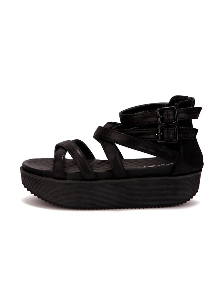 Shein Strappy Ankle Buckled Flatform Black Sandals