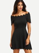 Shein Black Boat Neck Scalloped A Line Dress