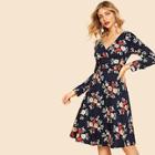 Shein Wrap Front Empire Waist Floral Dress