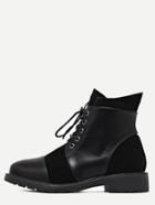 Shein Black Genuine Leather Cap Toe Lace Up Booties