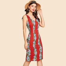 Shein Bow Strap Floral Print V Neck Dress