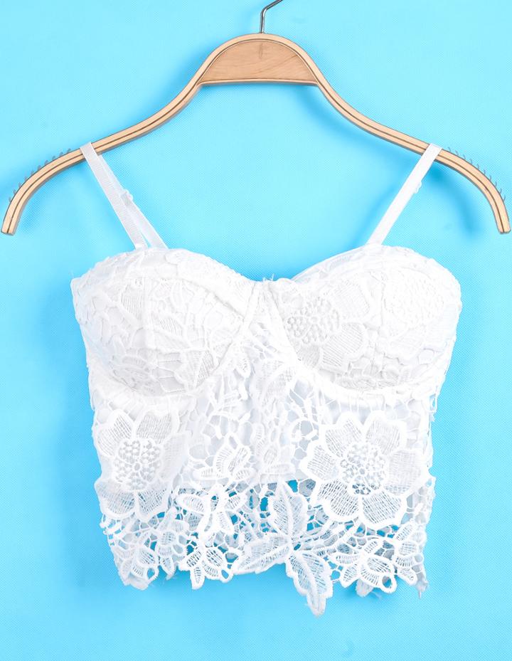 SheIn White Spaghetti Strap Floral Crochet Lace Vest