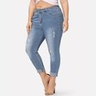 Shein Plus Faded Wash Ripped Rolled Up Hem Jeans
