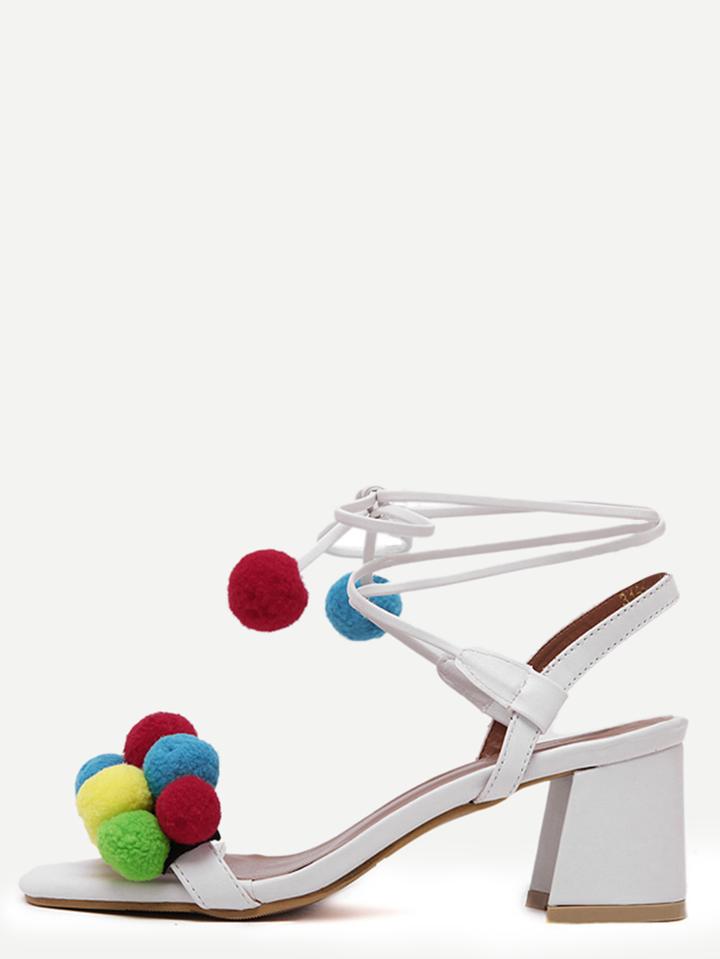 Shein White Open Toe Pompom Chunky Pumps