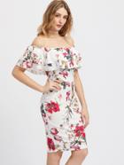 Shein Layered Flounce Off Shoulder Flower Print Dress