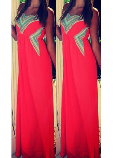 Rosewe Open Back High Waist Red Maxi Dress