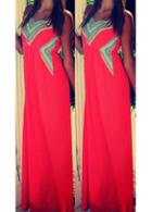 Rosewe Open Back High Waist Red Maxi Dress