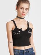 Shein Black Cat Embroidered Crop Cami Top