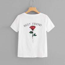 Shein Rose Print Round Neck Tee
