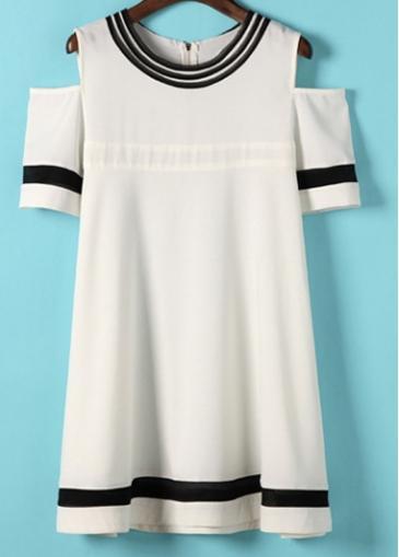 Rosewe Enchanting Cutout Shoulder Round Neck White Mini Dress
