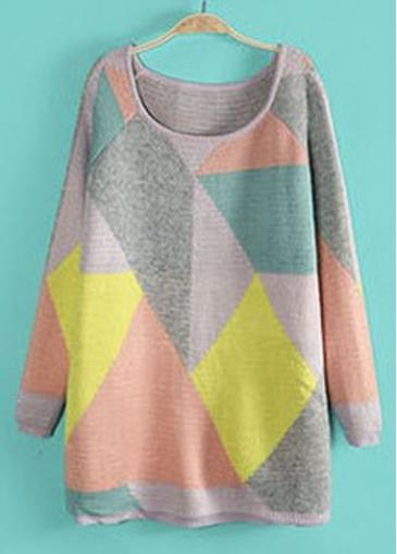 Rosewe Hot Sale Color Split Round Collar Long Sleeve Sweaters