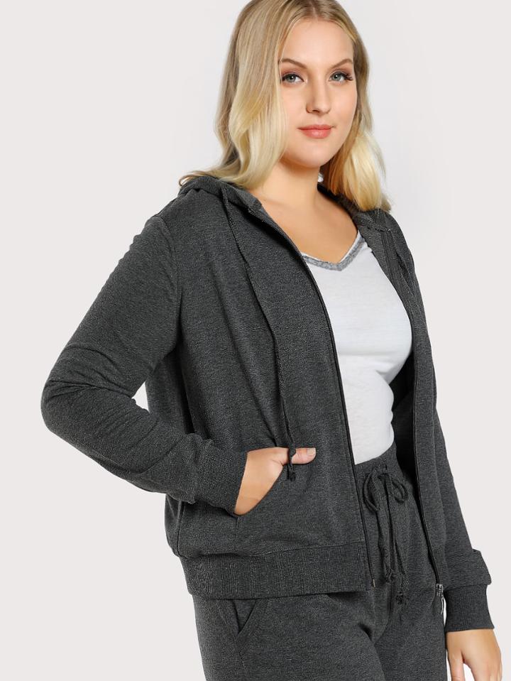 Shein Zip Up Heather Knit Hoodie Jacket