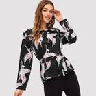 Shein Flamingo Print Tie Waist Top